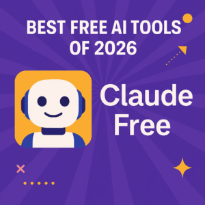 Claude Free 2026 creative writing interface with glowing chat bubbles and handwritten-style icons.