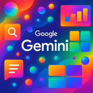 Google Gemini AI with multi-color gradient spheres representing analysis and research.