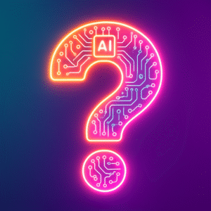AI FAQ illustration with colorful icons