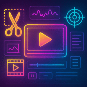 Runway AI 2026 colorful interface showing neon VFX tools, timeline editor, and green screen control panel