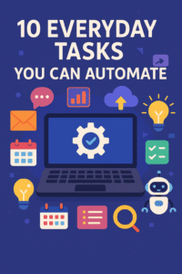 Colorful illustration showing everyday tasks automated by modern AI and smart tools.