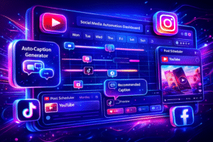AI tools automatically scheduling social media posts across multiple platforms.
