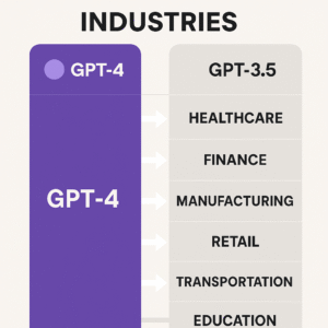 Infographic showing different industries mapped to the better-performing AI model.