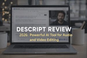 Descript review showing AI-powered audio and video editing interface used by creators in 2026